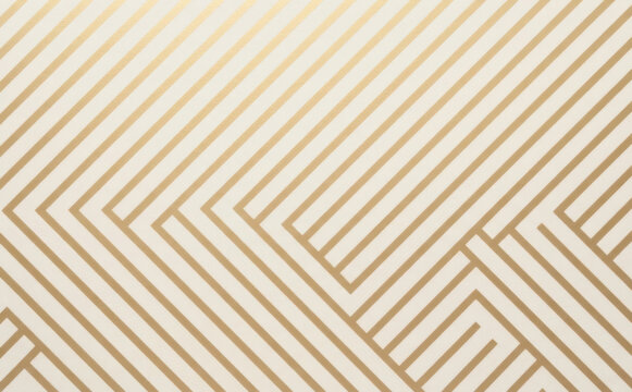Elegant gold and white geometric pattern background with abstract diagonal lines and chevron shapes for luxury design