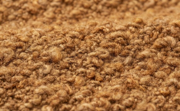 Brown boucl&eacute; fabric texture close up showing curly wool knit material pattern for cozy clothing and winter fashion background