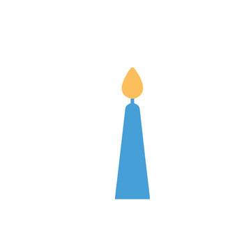 Blue candle with yellow flame isolated on transparent background