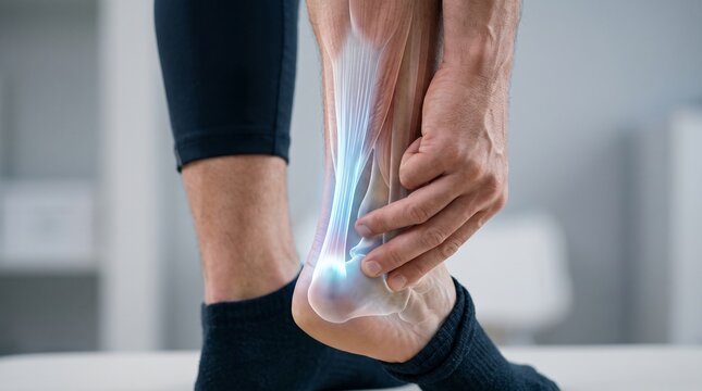 Heel Pain Conceptual Illustration with Highlighted Achilles Tendon and Localized Inflammation for Healthcare