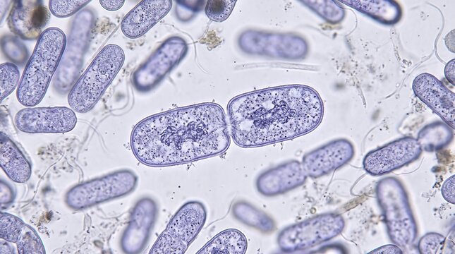 Bacteria Cells Dividing Through Binary Fission Under a High Magnification Light Microscope Laboratory View