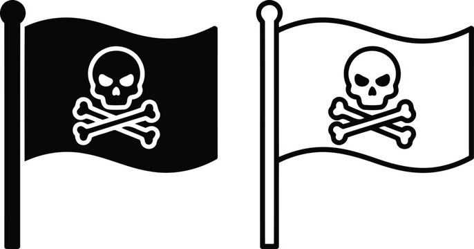 Black and white pirate flag icons with skull and crossbones design