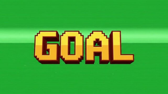 Retro 8-bit pixel art "GOAL" text animation with explosion, light rays, stars, and sparkle effects on green screen background #00FF00. Perfect for soccer, football, sports highlights, gaming, esports,