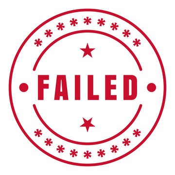 Red circular seal badge with asterisk ring, dual stars, curved arcs, flanking dots and bold FAILED text isolated on transparent background