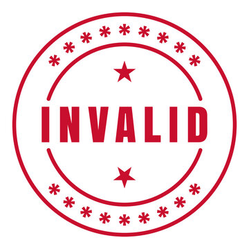 Red circular seal badge with asterisk ring, dual stars, curved arcs and bold INVALID text isolated on transparent background