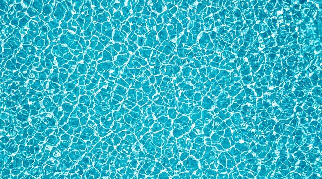 Bright blue swimming pool water surface with ripples and sun reflections creating caustic patterns