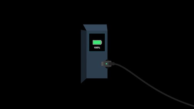 Device battery charging animation from empty to full capacity.