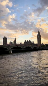 Sunset sky over Westminster Bridge and Big Ben, London, United Kingdom.