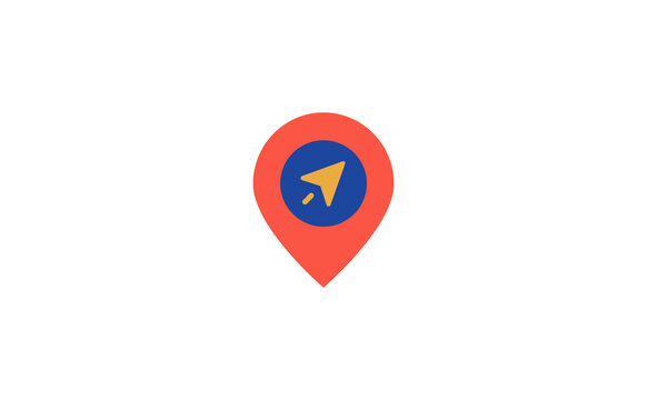 Minimalist location pin icon featuring navigation arrow for travel apps