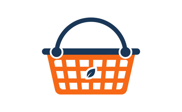 Minimalist shopping basket icon featuring leaf symbol in clean vector style
