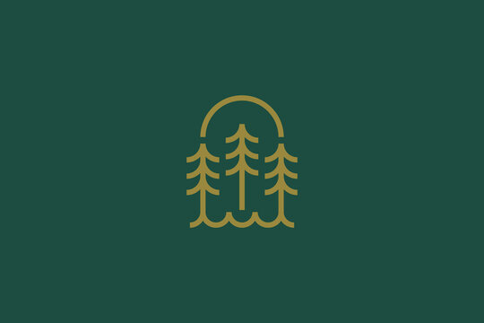Minimalist Monoline Pine Tree Forest Logo Icon for Outdoor Nature Branding Design