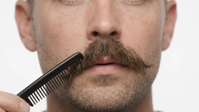 Man combing his thick mustache for Movember awareness to support prostate cancer research and men's health
