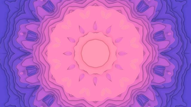 A mesmerizing continuous video sequence unfolds, capturing an evolving 3D digital artwork featuring a radiant mandala-like form pulsing with vibrant colors