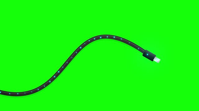 Medical endoscope camera cable with light on green screen background.