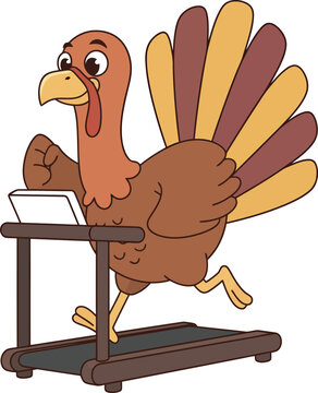 Cartoon turkey running on a treadmill