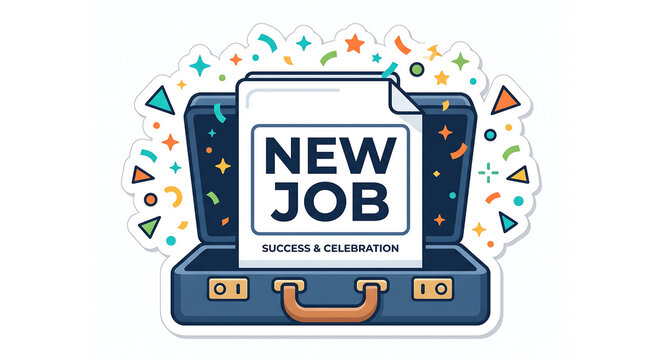 Congrats on new job greeting with briefcase and confetti