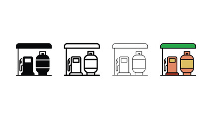 Gas station with fuel pumps and propane tanks during day Isolated on white background © Sharif