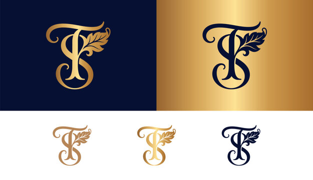 Stylish monogram TS letters with leaf accents gold luxury branding identity design.