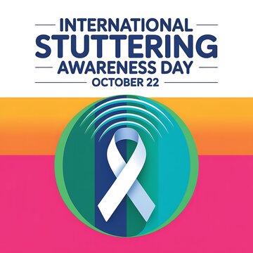 International stuttering awareness day october 22 poster with awareness ribbon and sound waves