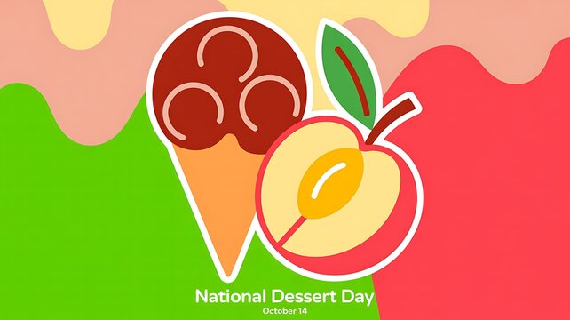 National dessert day vector illustration with ice cream and peach slice