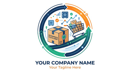 Obraz premium E-commerce Growth Circle: Delivery, Shopping Cart, Analytics, Secure Boxes