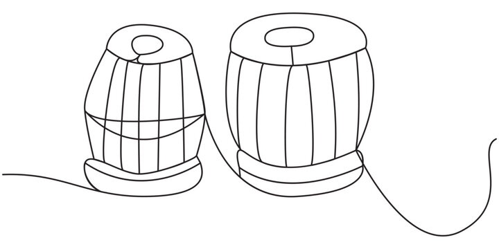 Black and white line drawing of two traditional indian tabla drums musical instrument