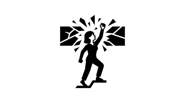 Silhouette of a woman breaking through a wall representing overcoming obstacles and achieving success.