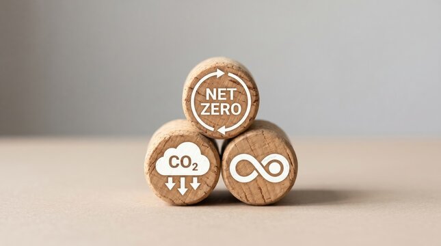 Wooden blocks illustrating net zero carbon emissions concept on table