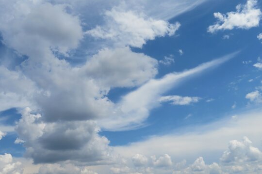 Beautiful cloudscape in blue sky, natural clouds background