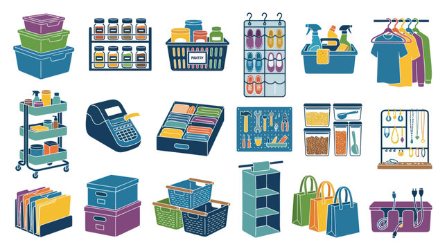 Household Organization and Storage Solutions - Flat Design Icons