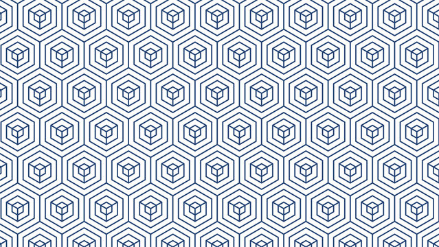 Abstract blue geometric hexagonal seamless pattern background vector