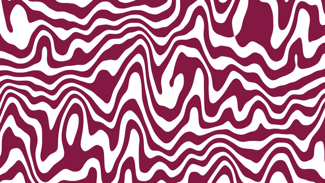 Retro Groovy Wavy Line Pattern in Maroon and White Seamless Abstract Psychedelic Liquid Texture Background