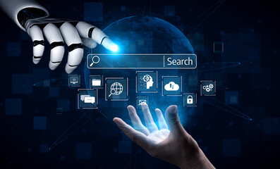 Fototapeta na wymiar AI improves SEO with smart keyword tools, search pattern analysis, and virtual assistants to boost online visibility and marketing reach. Vouch
