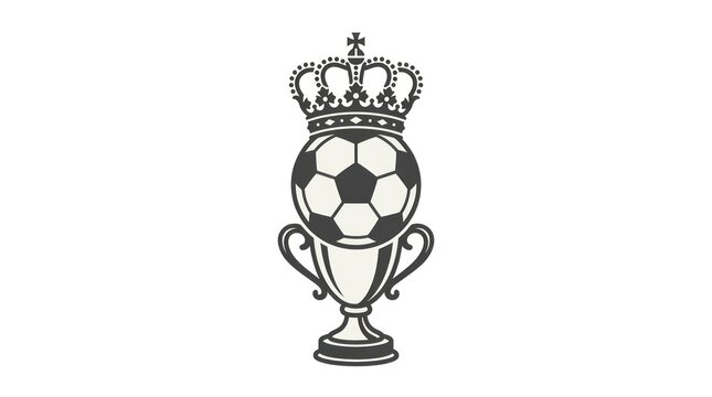 Crowned soccer ball trophy on pedestal.