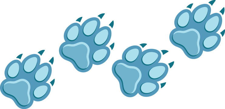 Animal Paw Print Trail Vector Illustration in Light Blue