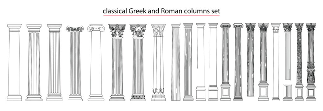 Classical Greek and Roman columns, Doric, Ionic, Corinthian and Composite architectural line drawings for historic buildings, CAD elevations and restoration design