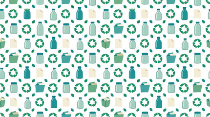 Fototapeta premium Recycling Seamless Pattern: Bottles, Paper, Bins, Leaves - Eco-Friendly Design