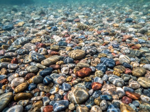 Colorful pebbles underwater smooth texture background for nature.