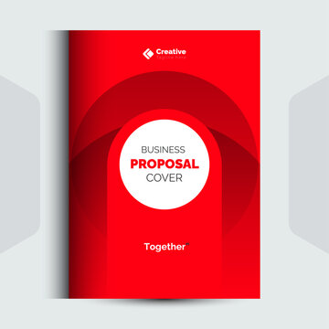 Minimalist red business proposal cover template with arched circular detail proposal business