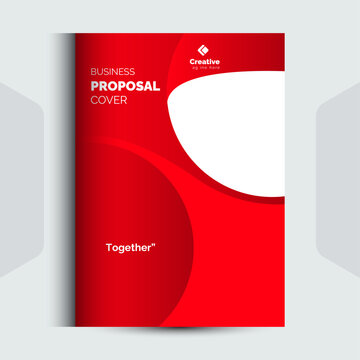 Business proposal cover page design template featuring a deep red flowing graphic element