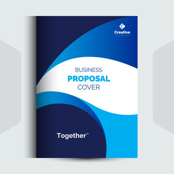 Modern business proposal cover design template with elegant blue gradient wave patterns