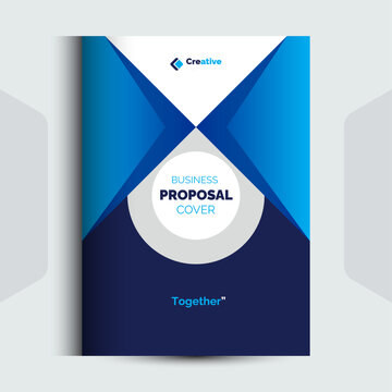 Professional business proposal cover page with geometric blue triangle design proposal business