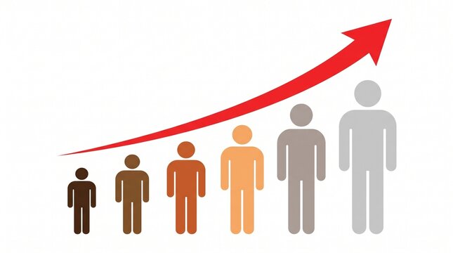 Growing people icons with upward trend arrow