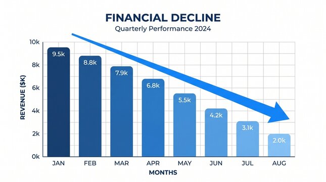 Financial decline bar chart showing revenue drop in 2024