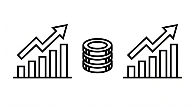 Growing bar chart with money stack icon