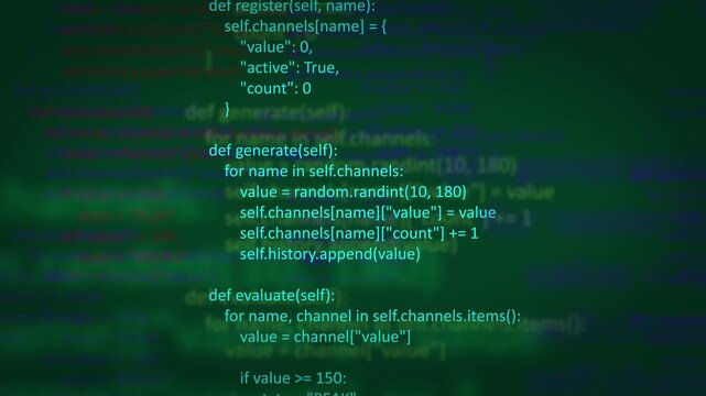 Abstract Dark Green Coding Background with Light Green Cyber Programming Code, Software Development Script, Data Processing, System Matrix, and Technology Interface Concept Video Loop