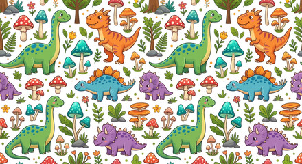 Cute Dinosaur Pattern Isolated Transparent Background © Sedap