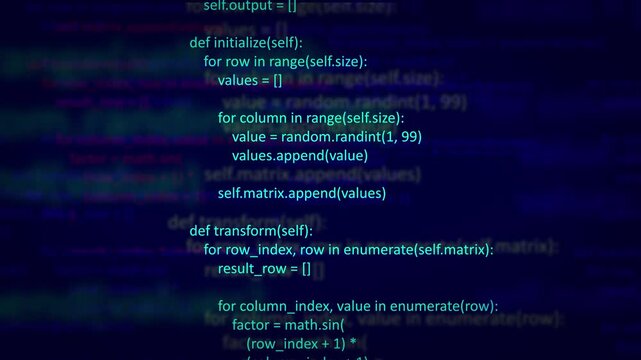 Abstract Dark Blue Coding Background with Light Cyber Programming Code, Software Development Script, Data Processing, System Matrix, and Technology Interface Concept Video Loop