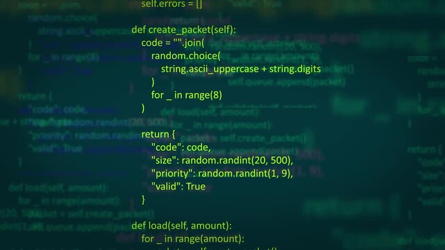 Abstract Dark Green Coding Background with Light Green Cyber Programming Code, Software Development Script, Data Processing, System Matrix, and Technology Interface Concept Video Loop