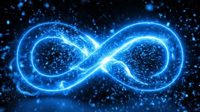 Dynamic Glowing Blue Infinity Symbol with Flowing Energy and Particles